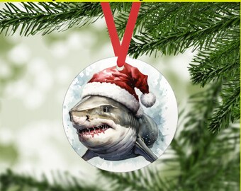 Santa Shark 2 Christmas Digital PNG Instant Download - Ornaments, Holiday Gift Tags, Coasters, DIY Crafts, Homemade Gifts - Nautical Core.