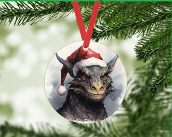 Dragon Christmas Ornament 3 - Santa dinosaur Digital PNG instant download - kids room decor - holiday gift tags - pendant diy craft