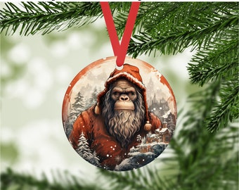 Bigfoot Christmas 6 - Sasquatch Digital png File - Instant Download - Snowy Winter Fantasy Cryptid Ornament, Gift Tag, diy craft Graphic