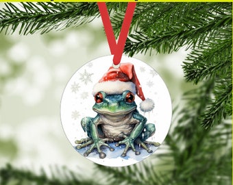 Santa Red Eye Tree Frog 2 Christmas Ornament Digital PNG - Holiday Gift Tags, DIY Crafts, Personalized Gifts - Instant Download