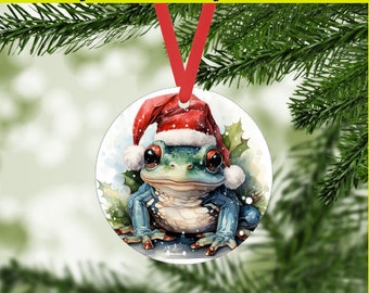 Santa Frog Christmas Ornament Digital png file 1 - red eye tree frog instant download - cute rainforest animals - holiday gift tags, crafts