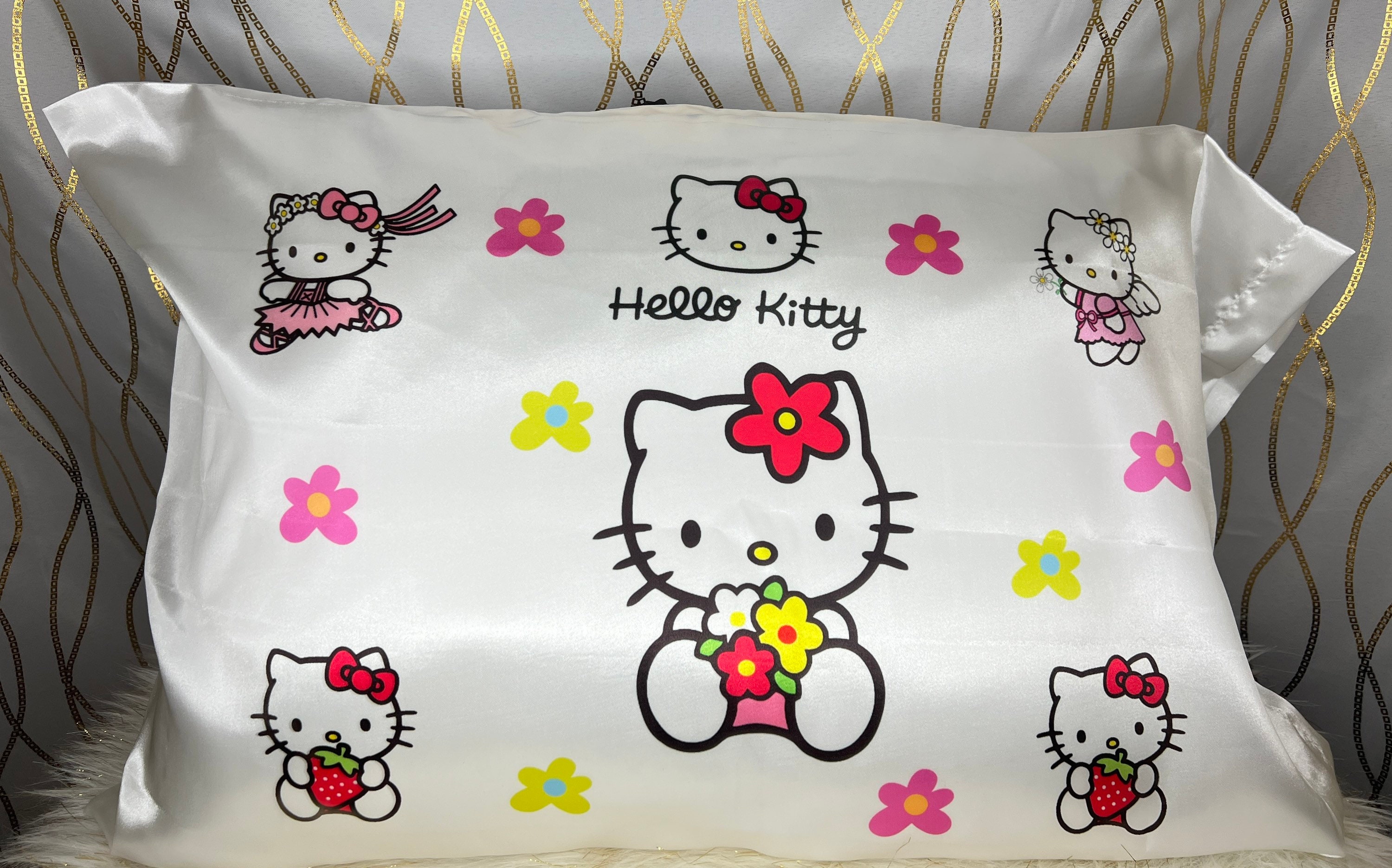 Hello flowers Kitty Satin Pillow Case Cute Gift
