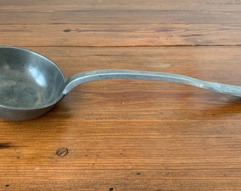 Large Antique English Pewter Fiddle Back Ladle Crowned Rose Touch Mark, 14.5" Long