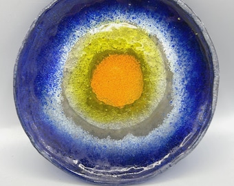 Vibrant Mid Century Modern c1960's Murano Italian Art Cobalt Blue Fusion Glass Shallow Dish