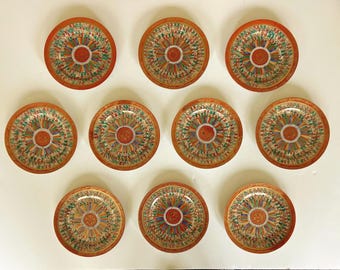 Set of 10 Vintage Kutani Thousand Faces Plates, Hand Painted Japanese Sages Wall Decor