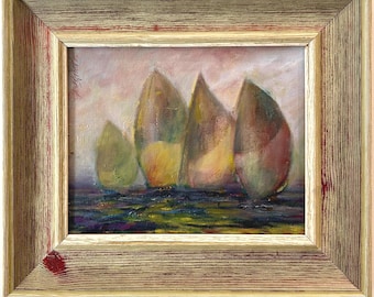 Hall Groat Sr. Original Oil Painting "Final Leg" Signed Framed Impressionist Sailboats, 8x10
