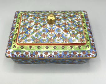 Vintage Porcelain Enamel Box With Lid Made Exclusively For Neiman Marcus