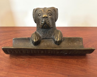 Vintage Bronze Retriever Dog Pen Holder, Desk Organizer, Sporting Dog Decor