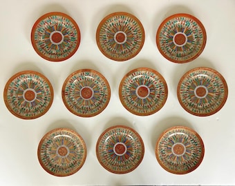 Vintage Kutani Thousand Faces Plates Set, Hand Painted Japanese Porcelain, Gilt Details