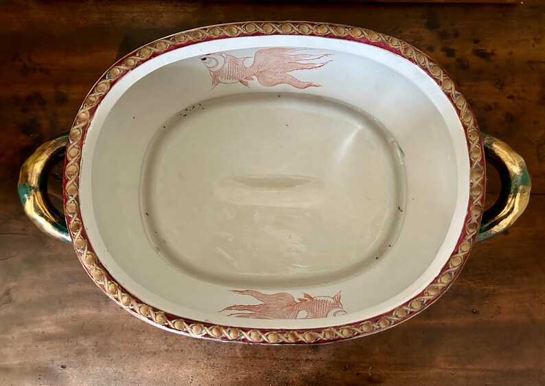 Vintage Large Chinoiserie Hand Painted Porcelain Foot Bath / Planter