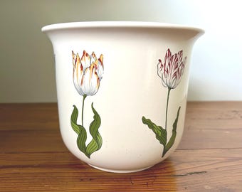 Vintage Tiffany & Co. “Tiffany Tulips” Cachepot Planter Made in England Floral Ceramic Jardiniere Flower Pot