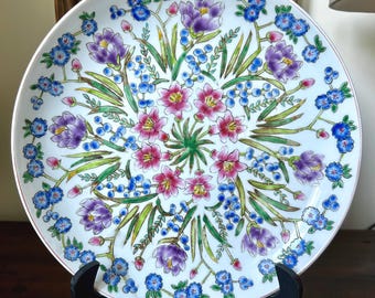 Vintage Hand Painted Chinese Porcelain Plate, Famille Rose Millefiori Floral Charger