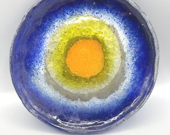 Vibrant Mid Century Modern c1960's Murano Italian Art Cobalt Blue Fusion Glass Shallow Dish