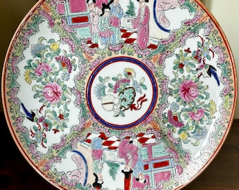 Vintage Toyo Famille Rose Plate, Chinoiserie Chinese Decorative Porcelain, 10 Inch