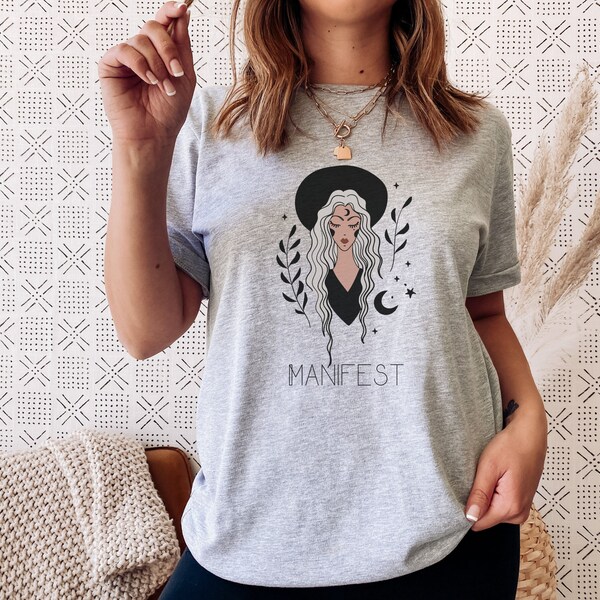 Tee à manches courtes, Manifest Magic T-Shirt, Moon Magic T-Shirt, Witch Magic T-Shirt, Halloween T-Shirt, Witch T-Shirt, Magic Shirt, Boho Tee