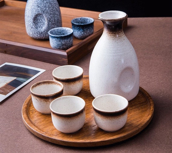 Japanese Style Sake Set, Handmade Sake Bottle With Cups, Ceramic Sake Set  With Cups, Ceramic Bottle and Cups, Ceramic 300 ML Sake Carafe 