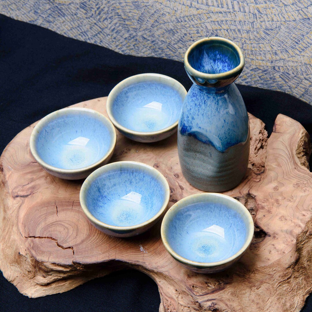 Hand Crafted Japanese Sake Set, Ceramic Sake Set With Cups, Sake Carafe