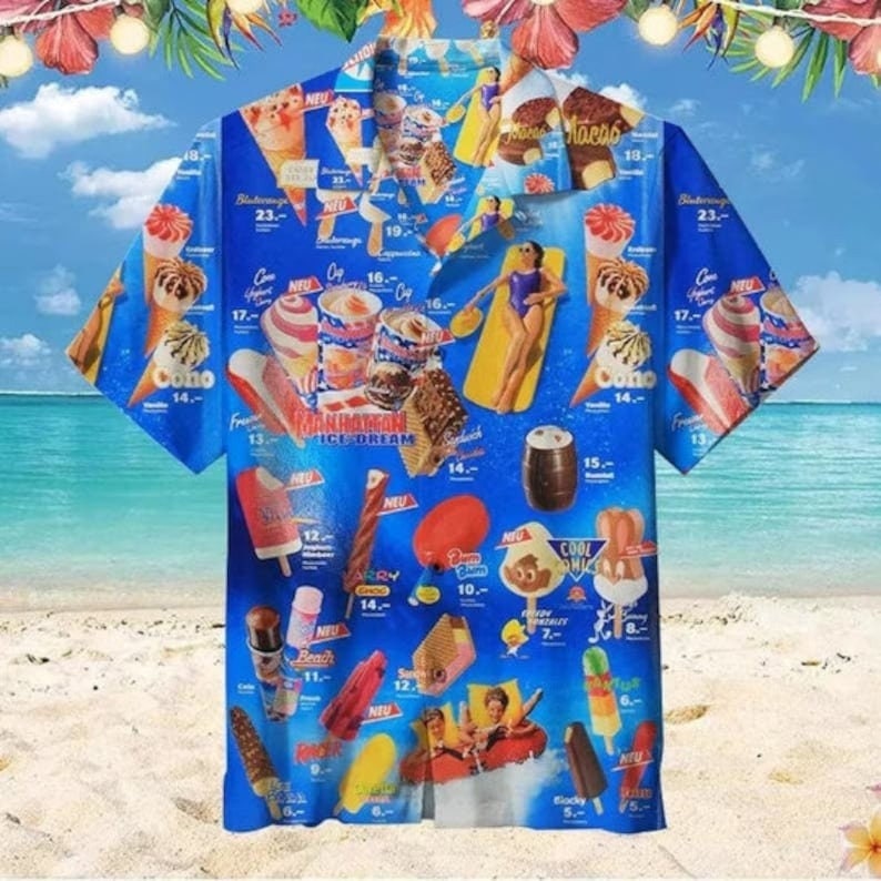 Hawaiihemd Sommer, Hawaiihemd Eis Hawaiihemden Herren Hawaiihemd, Eis Hemd, Eis am Strand, Hawaii Hemd 4