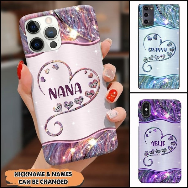 Grandma, Nana, Mimi Love Infinity Hands Print Personalized Color Phone Case,Custom Name For IPhone,Samsung,Christmas Gift,Grandma Gift