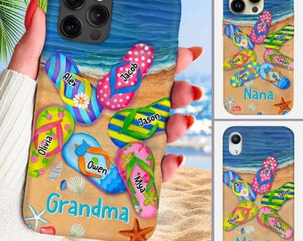 Grandma Summer Flip Flop On The Beach Personalized Phone case Perfect Gift for Grandmas Moms Aunties,Custom Name For IPhone,Samsung & Other