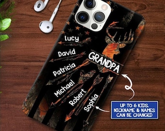 Grandpa With Grandkids Deer Arrow Personalized Phonecase ,Custom Name For IPhone,Samsung,Gift For Dad,Grandpa Gift,Deer Hunting Phone case