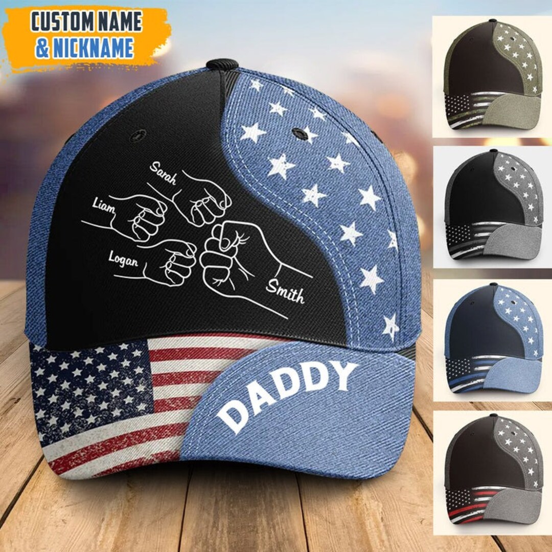 Grandpa Papa Daddy Veteran Fist Bump Fathers Day Family Personalized Cap Designed By Pernicious Complacency