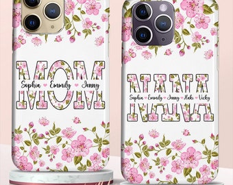 Pinky Flower Mom Nana Personalized Phone Case,Custom Name For IPhone,Samsung,Gift for Grandma,Gift For Mom,Mother's Day Gift