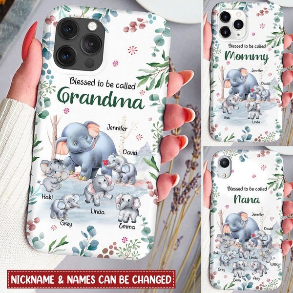 Personalized Blessed To Be Called Grandma Mom Elephant With Grandkids Phone case,Custom Name For Iphone,Samsung,Phone Case