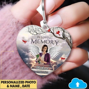 Memorial Up Photo Wings, In Loving Memory In Heaven Llavero personalizado, Llavero personalizado Llavero acrílico conmemorativo