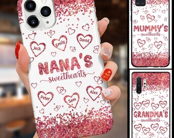Pinky Glitter Nana Mom's Sweetheart Kids Personalized Phone Case,Custom Name For IPhone,Samsung,Valentine Day Gift,Grandma Gift,Gift For Mom