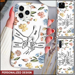 Hand in hand, ik zal je altijd beschermen - cadeau voor moeder, oma cadeau, aangepaste naam voor iphone, Samsung, telefoonhoesje, Moederdagcadeau