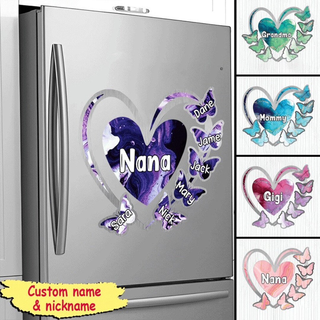 Grandma, Mom, Nana Heart Butterfly Kids - Personalized Sticker Decal ...