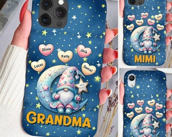 Oma Wichtel mit süßen Herzen Enkel Kinder Nachthimmel personalisierte Handyhülle, Name für IPhone, Samsung, Oma Geschenk, Mutter Geschenk, Familiengeschenk