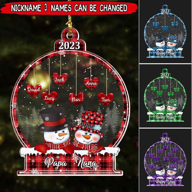 Snowman Papa Nana Dad Mom Heart Kids In Snowball Personalized 2