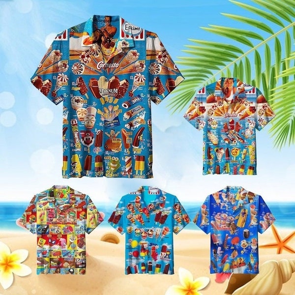 Chemise hawaïenne d'été, chemise hawaïenne crème glacée chemises hawaïennes Chemise hawaïenne pour homme, chemise crème glacée, plage de crème glacée, chemise de plage hawaïenne