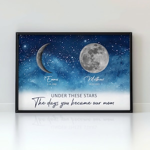 Póster personalizado con la fase lunar de nacimiento de Starry Night, el día en que te convertiste en mamá, regalo sincero del Día de la Madre 2025 para mamá, póster estrellado
