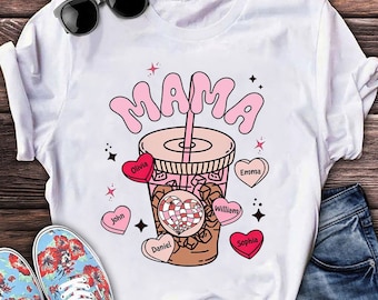 Valentinstag süßes Pinky Mama Mama Latte süßes Herz Kinder personalisierte Shirt, Oma Geschenk, Valentinstag Geschenke, Mama Geschenk