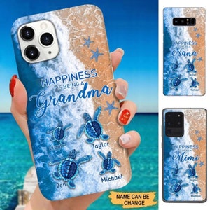 Cadeau grand-mère, cadeau maman, le bonheur des tortues, c'est être grand-mère maman, coque de téléphone personnalisée, prénom personnalisé pour iPhone, Samsung