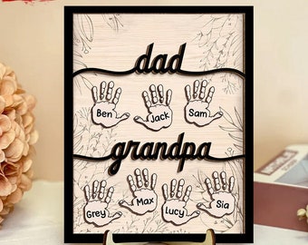 Papa Opa Handabdruck Kinder personalisierte Holztafel, Geschenk für Papa, Geschenk für Opa, Muttertagsgeschenk, Vatertagsgeschenk, kundenspezifische Holztafel