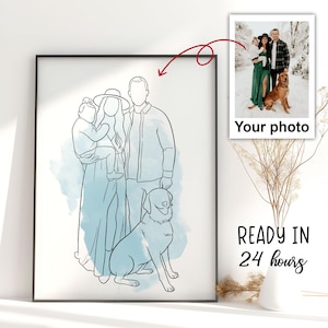 Family Line Drawing Custom Faceless, One Line Drawing, Custom Couple Portrait, Custom Family Gift, Personalized Line art, Faceless Art