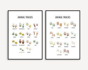 Animal Tracks Set of 2, Educational Prints, Forest Decor, Woodland Nursery, Neutral Decor, Playroom, Woodland Animals