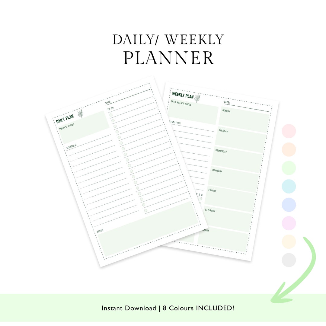 Daily and Weekly Planner Bundle, Editable PDF, Printable Planner - 8 ...