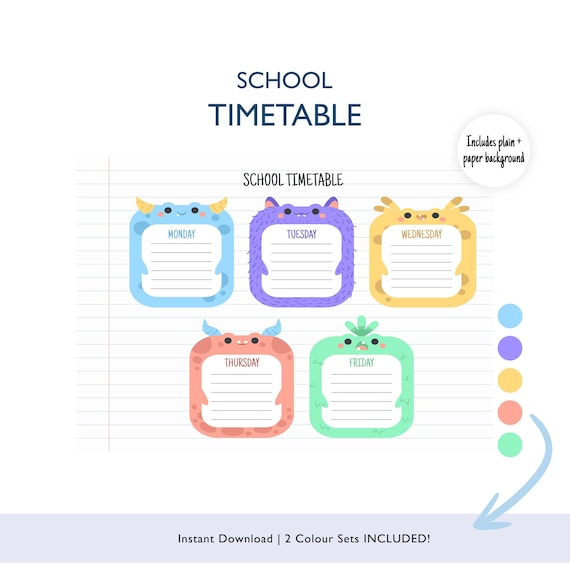 Printable School Weekly Schedule Printable Download class - Etsy