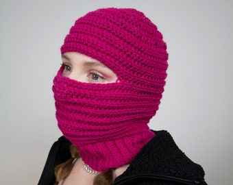 Unisex Hot Pink Crochet Balaclava Skimask