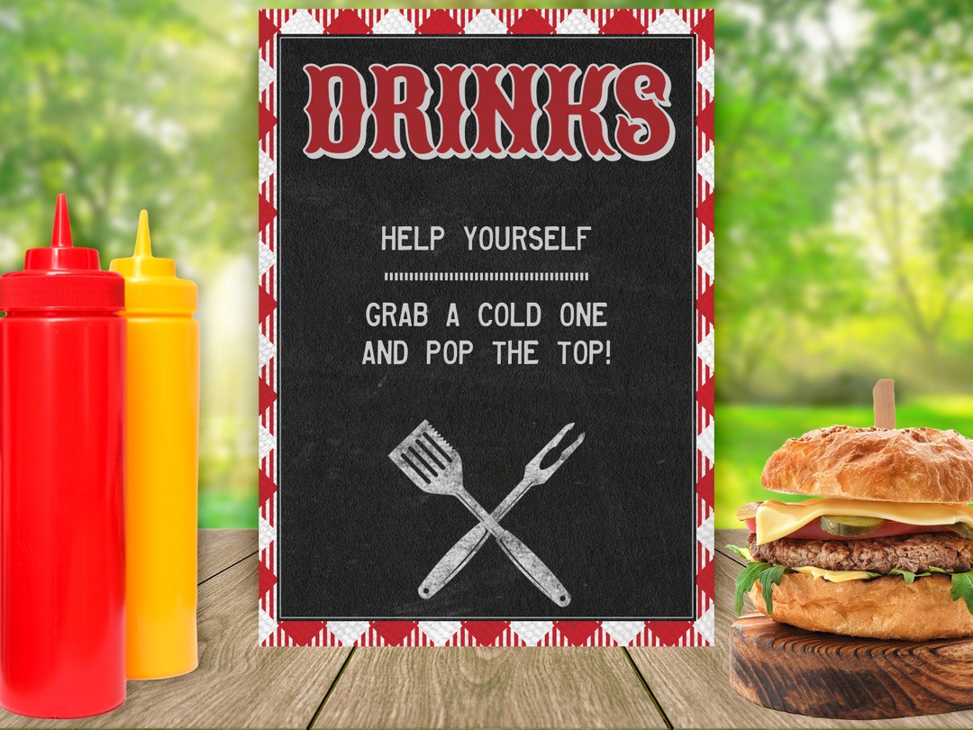Printable BBQ Party Drinks Chalkboard Sign Birthday Party Etsy