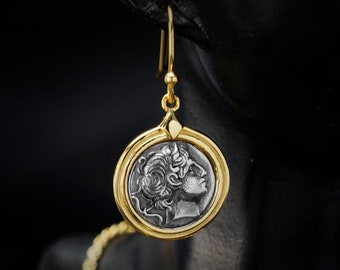 Demetrius I Signet Coin Earrings S925 Sterling Silver Double Sided Engraved Earrings Hobo Nickel Earring Unique Carved Coin Jewelry Set Gift