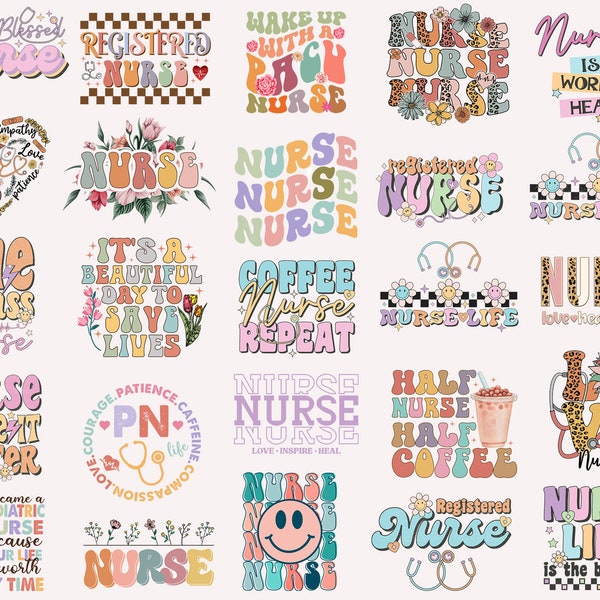 Retro Nurse PNG Bundle, Nurse Png, Nurse Sublimation Design, Nurse Sayings Png, Nurse Mom Png, Nursing Shirt Png, Vintage Nurse Png