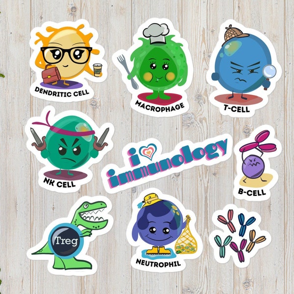 Immunology Sticker Sheet - LabBook Designs Original Characters - Laboratory Decoration - Science - Biology