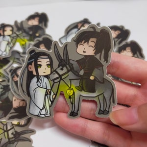 Matte Vinyl Sticker Wangxian Lan Wangji and Wei Wuxian on Little Apple Donkey Chibi |The Grandmaster of Demonic Cultivation/The Untamed/mdzs