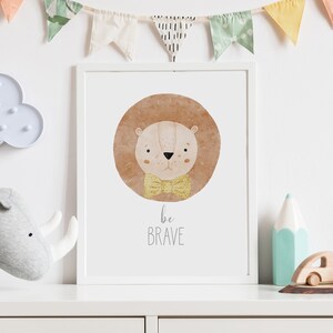 Boho Lion kwekerij kunst aan de muur, Boho kwekerij decor jongen, Boho dierenprints, jongen kinderkamer kunst, wees dapper Boho Lion kwekerij print, Boho Lion print